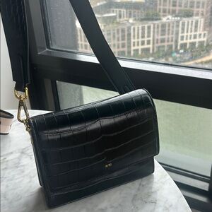 JW PEI Black Croc Embossed Shoulder Bag